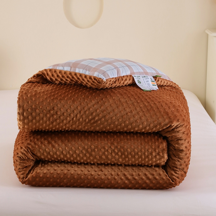 91家纺网 家纺一手货源 找家纺 爱宝被业 2025新款水洗棉双层纱豆豆绒被 露西-浅咖