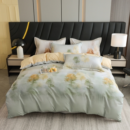 新月家纺（锦威郎） 2024新款全棉加厚长绒棉数码印花四件套系列 榕树森林-绿