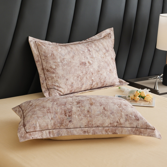 91家纺网 家纺一手货源 找家纺 新月家纺（锦威郎） 2024新款全棉加厚长绒棉数码印花四件套系列 淡雅清风-粉