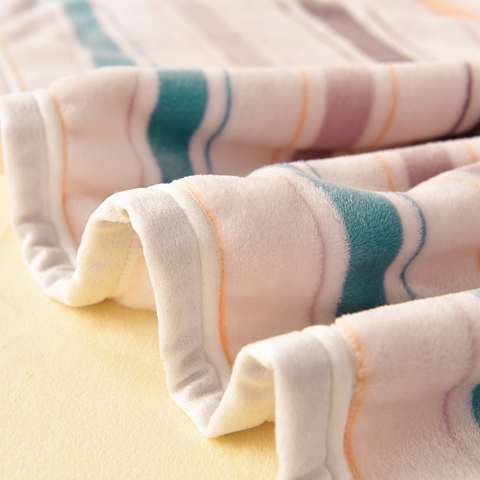 91家纺网 家纺一手货源 找家纺 圣楚 2024新款300g加厚保暖云貂绒双面毯子办公室午睡毛毯直播 彩条