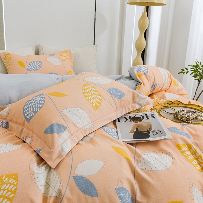 91家纺网 家纺一手货源 找家纺 新月家纺（锦威郎） 2024新款全棉加厚长绒棉数码印花四件套系列 清风随心-桔