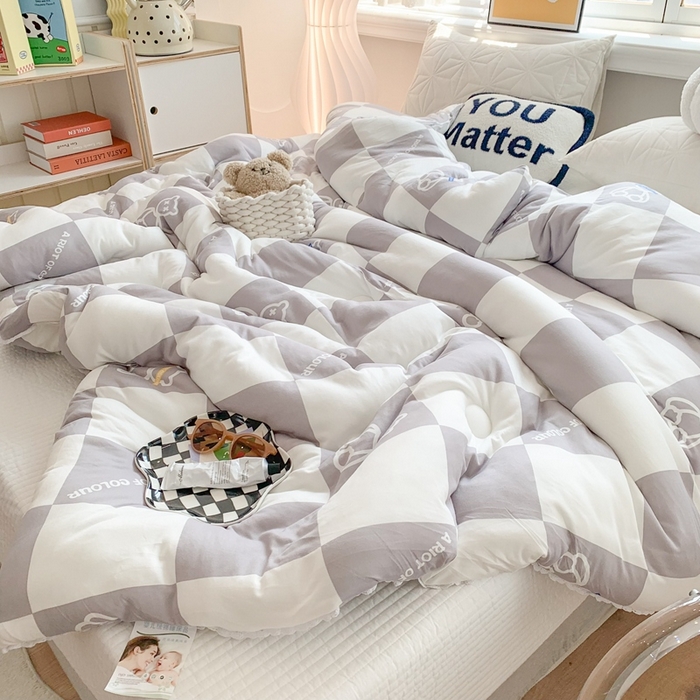 91家纺网 家纺一手货源 找家纺 心卓婴童馆 2025新款针织棉印花被子冬被被芯被子系列-成人图 灰大格
