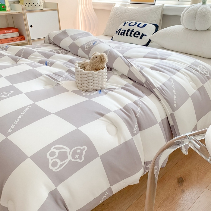 91家纺网 家纺一手货源 找家纺 心卓婴童馆 2025新款针织棉印花被子冬被被芯被子系列-成人图 灰大格