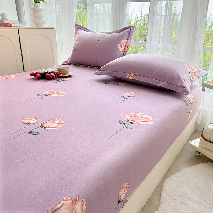 91家纺网 家纺一手货源 找家纺 家贝爱 2024新款加厚生态全棉磨毛床笠 花城紫