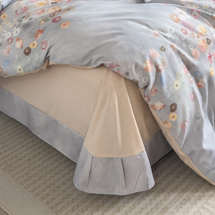 91家纺网 家纺一手货源 找家纺 新月家纺（锦威郎） 2024新款全棉加厚长绒棉数码印花四件套系列 花语寄情-灰