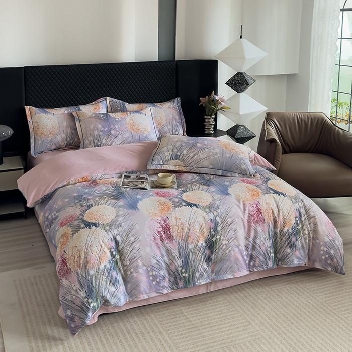 91家纺网 家纺一手货源 找家纺 新月家纺（锦威郎） 2024新款全棉加厚长绒棉数码印花四件套系列 绣球朵朵-蓝