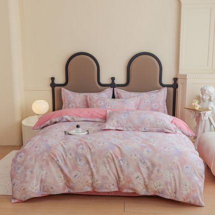 新月家纺（锦威郎） 2024新款全棉加厚长绒棉数码印花四件套系列 花田物语-粉