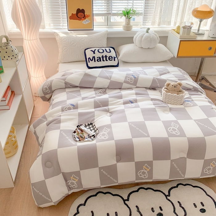 91家纺网 家纺一手货源 找家纺 心卓婴童馆 2025新款针织棉印花被子冬被被芯被子系列-成人图 灰大格