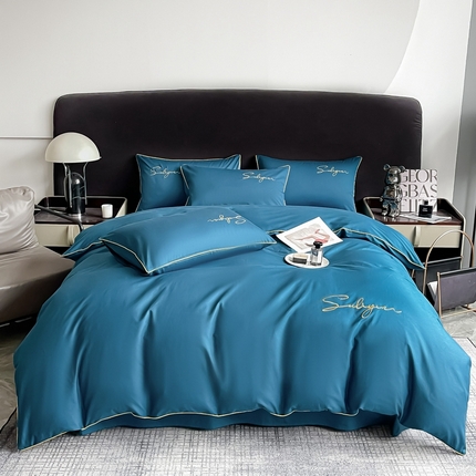 91家纺网 家纺一手货源 找家纺 （总）法莱妮毛毯 2025新款轻奢13372喷气纯色百分百纯棉全棉刺绣麻绳四件套