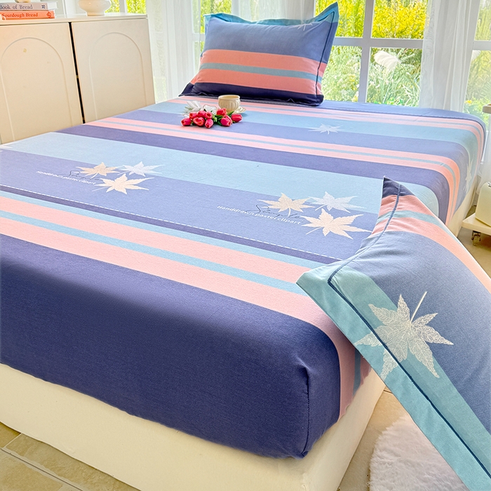 91家纺网 家纺一手货源 找家纺 家贝爱 2024新款加厚生态全棉磨毛床笠 枫林晚蓝