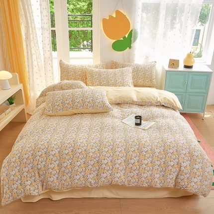 菡宝 2024新款雕花绒230g全消光牛奶绒四件套及单品 - 单被套 蔓朵黄