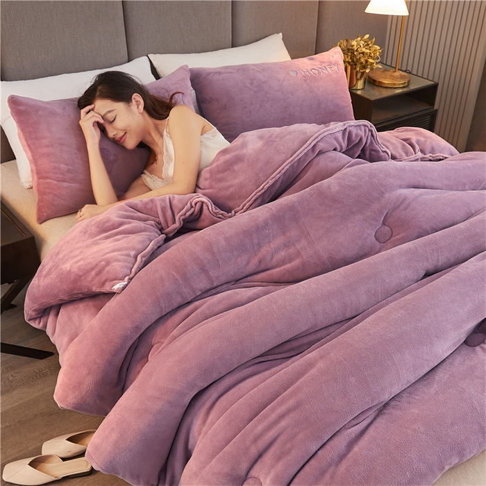 91家纺网 家纺一手货源 找家纺 美梦里 2024新款双面刺绣牛奶绒冬被 黛紫