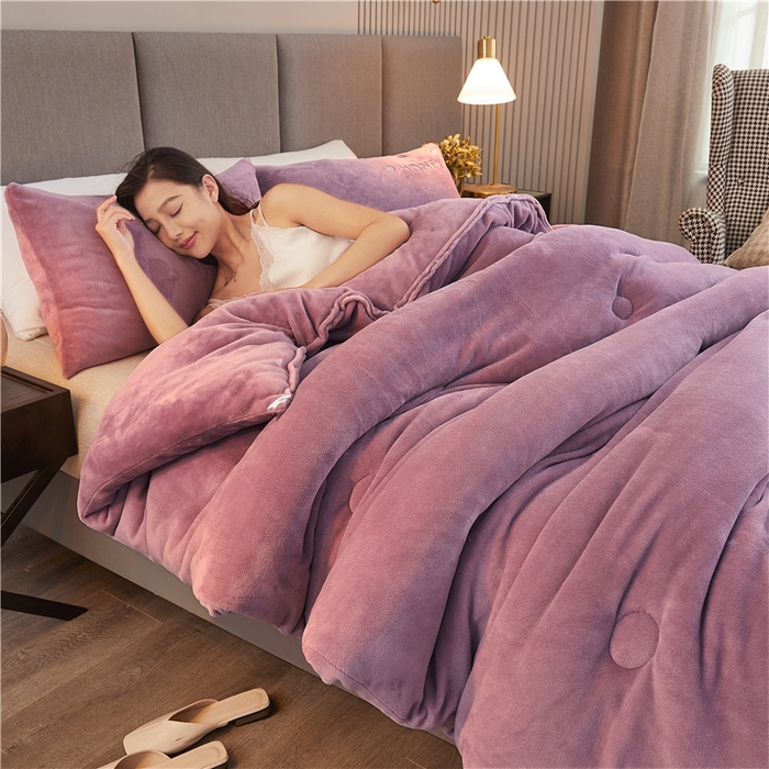 91家纺网 家纺一手货源 找家纺 美梦里 2024新款双面刺绣牛奶绒冬被 黛紫