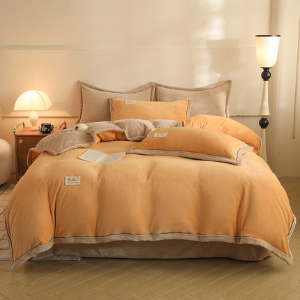 91家纺网 家纺一手货源 找家纺 2025新款A类加厚牛奶绒大包边系列-单被套 浅桔+卡其
