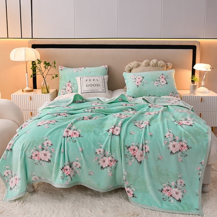 圣楚 2024新款300g加厚保暖云貂绒双面毯子办公室午睡毛毯直播 牡丹