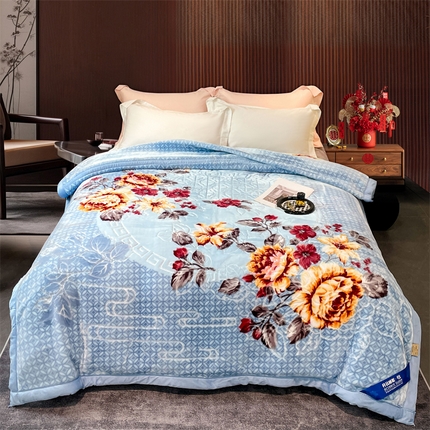 凯轩毛毛毯毯子网销专供 2024新款花开盛世5D婚庆云毛毯毯子 花开盛世-浅蓝