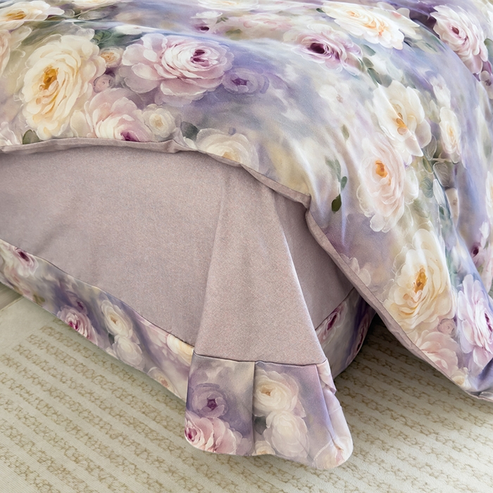 91家纺网 家纺一手货源 找家纺 新月家纺（锦威郎） 2024新款全棉加厚长绒棉数码印花四件套系列 寻觅芳香-紫