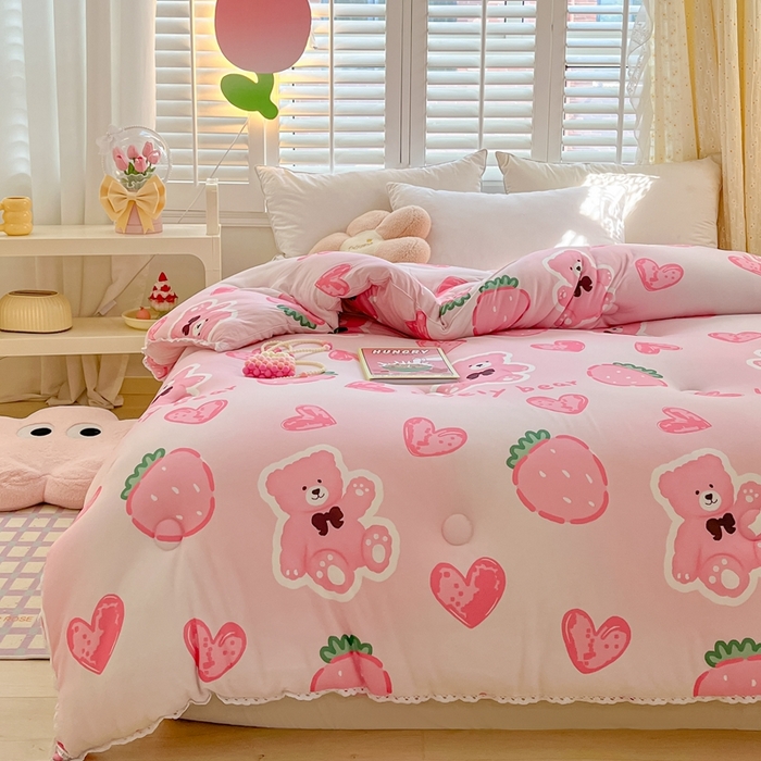 91家纺网 家纺一手货源 找家纺 心卓婴童馆 2025新款针织棉印花被子冬被被芯被子系列-成人图 爱心小熊