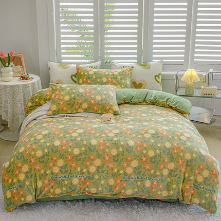 奥虎家纺2024新款加厚牛奶绒印花四件套冉冉花香