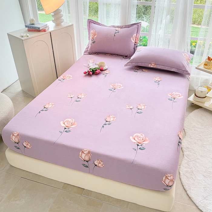 91家纺网 家纺一手货源 找家纺 家贝爱 2024新款加厚生态全棉磨毛床笠 花城紫