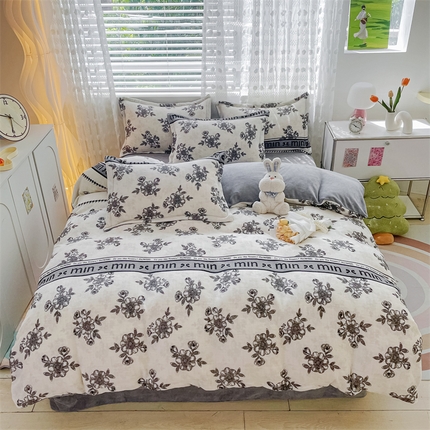 奥虎家纺2024新款加厚牛奶绒印花四件套繁花似锦