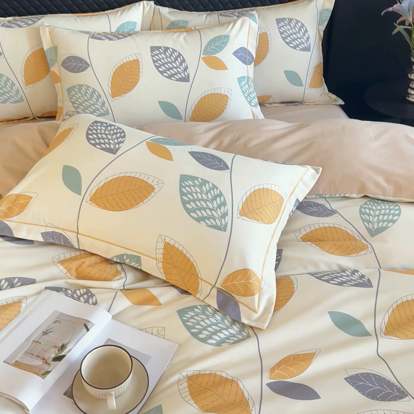 91家纺网 家纺一手货源 找家纺 新月家纺（锦威郎） 2024新款全棉加厚长绒棉数码印花四件套系列 清风随心-黄