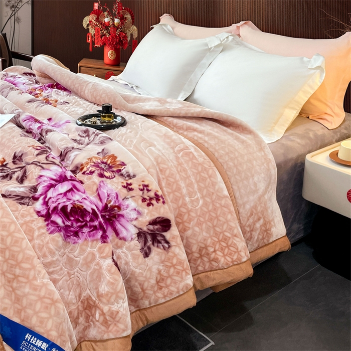 91家纺网 家纺一手货源 找家纺 凯轩毛毛毯毯子网销专供 2024新款花开盛世5D婚庆云毛毯毯子 花开盛世-玉色