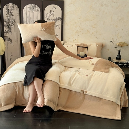 91家纺网 家纺一手货源 找家纺 （总）新月家纺（锦威郎） 2024新款高贵轻奢保暖牛奶绒四件套系列-清风呤竹