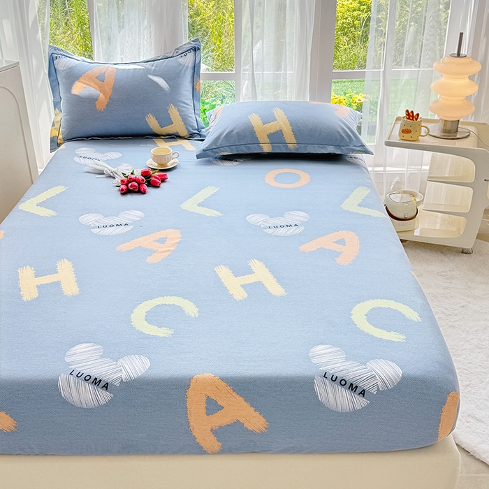 91家纺网 家纺一手货源 找家纺 家贝爱 2024新款加厚生态全棉磨毛床笠 奇妙字母