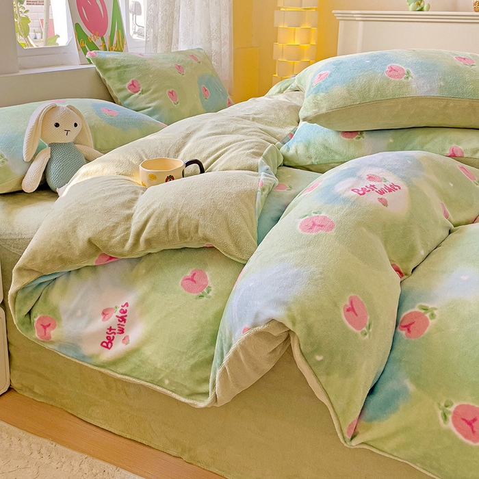 91家纺网 家纺一手货源 找家纺 优选 2025新款小清新加厚高克重牛奶绒四件套直播爆款电商爆款 云境