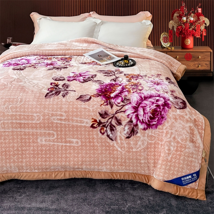 91家纺网 家纺一手货源 找家纺 凯轩毛毛毯毯子网销专供 2024新款花开盛世5D婚庆云毛毯毯子 花开盛世-玉色