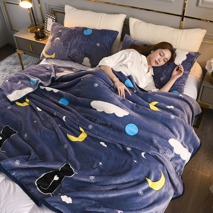 91家纺网 家纺一手货源 找家纺 圣楚 2024新款300g加厚保暖云貂绒双面毯子办公室午睡毛毯直播 喵喵