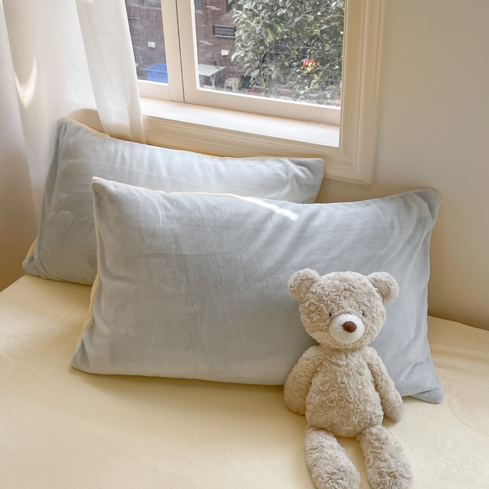 91家纺网 家纺一手货源 找家纺 慕澄家纺 2024新款纯色双拼牛奶绒四件套 天蓝+黄