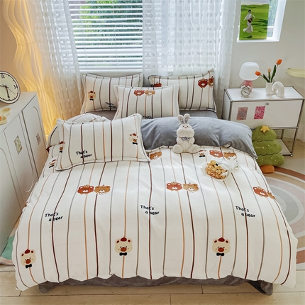 奥虎家纺2024新款加厚牛奶绒印花四件套萌宠乐园