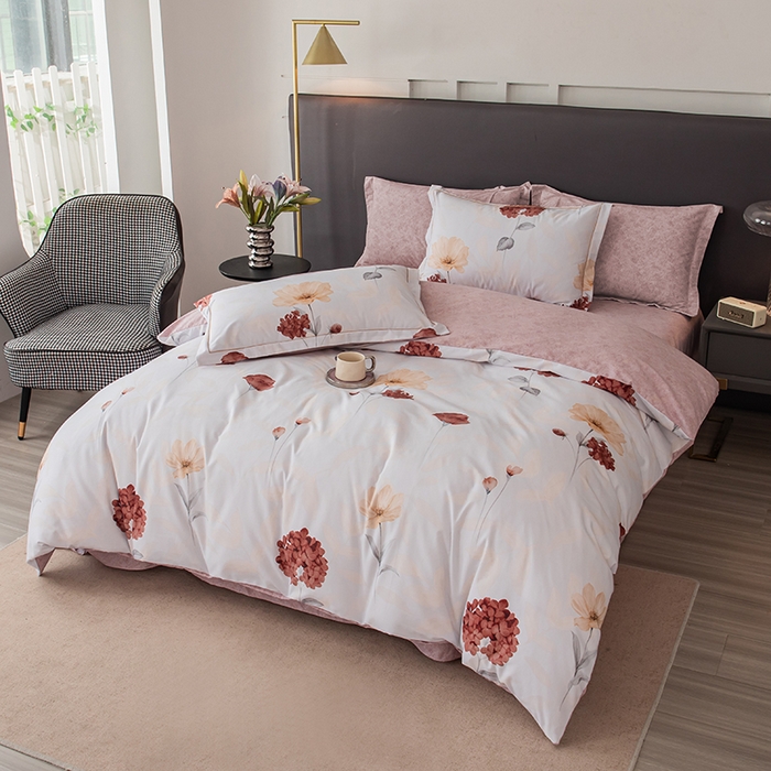 91家纺网 家纺一手货源 找家纺 新月家纺（锦威郎） 2024新款全棉加厚长绒棉数码印花四件套系列 丁香玉兰-米