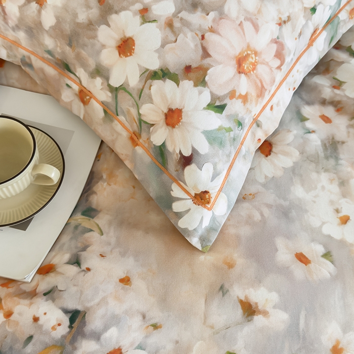 91家纺网 家纺一手货源 找家纺 新月家纺（锦威郎） 2024新款全棉加厚长绒棉数码印花四件套系列 恋薇时节-粉