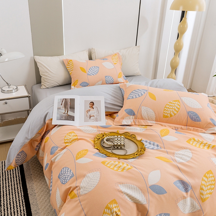 91家纺网 家纺一手货源 找家纺 新月家纺（锦威郎） 2024新款全棉加厚长绒棉数码印花四件套系列 清风随心-桔