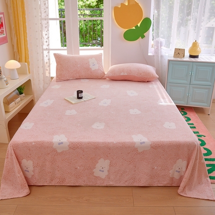 菡宝 2024新款雕花绒230g全消光牛奶绒四件套及单品 - 单床单 邦尼兔粉