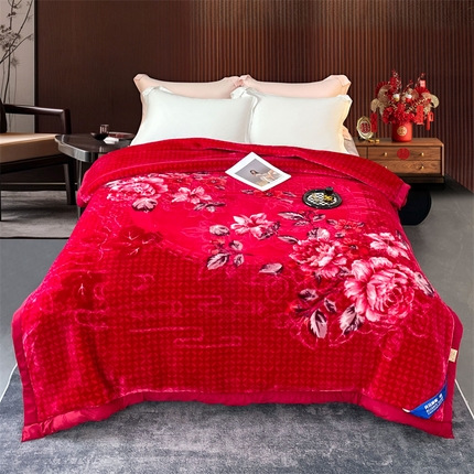 凯轩毛毛毯毯子网销专供 2024新款花开盛世5D婚庆云毛毯毯子 花开盛世-大红
