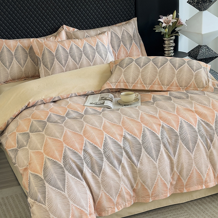 91家纺网 家纺一手货源 找家纺 新月家纺（锦威郎） 2024新款全棉加厚长绒棉数码印花四件套系列 时光信笺-桔