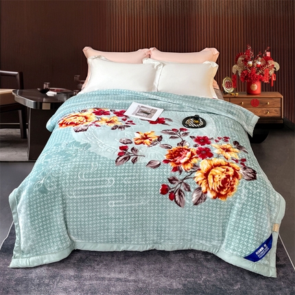 91家纺网 家纺一手货源 找家纺 凯轩毛毛毯毯子网销专供 2024新款花开盛世5D婚庆云毛毯毯子 花开盛世-浅绿