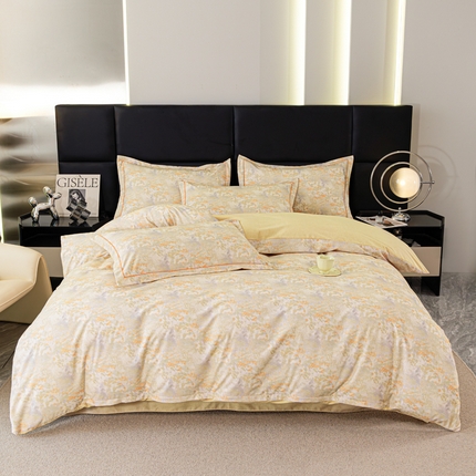 新月家纺（锦威郎） 2024新款全棉加厚长绒棉数码印花四件套系列 花入迷颜-桔