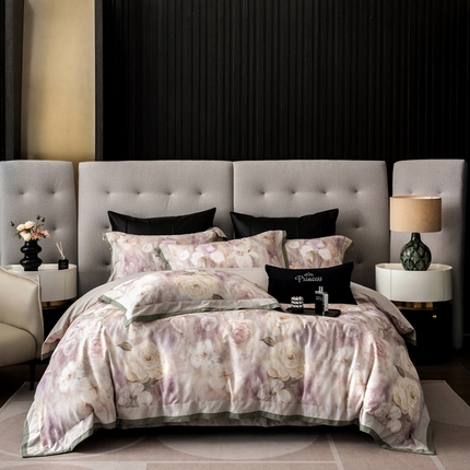 时亿家居 2024新款100支长绒棉臻棉绒磨毛四件套 蕊玲 粉