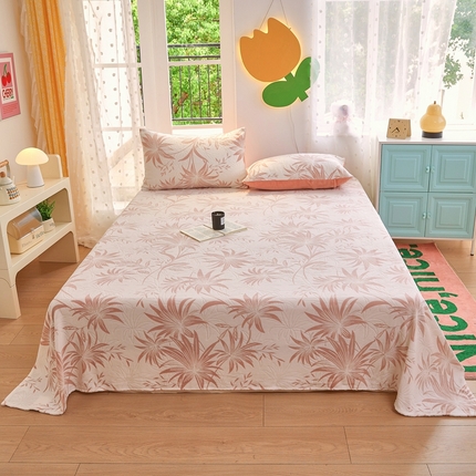 菡宝 2024新款雕花绒230g全消光牛奶绒四件套及单品 - 单床单 枝叶韵律粉