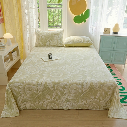 菡宝 2024新款雕花绒230g全消光牛奶绒四件套及单品 - 单床单 花开向阳茶绿
