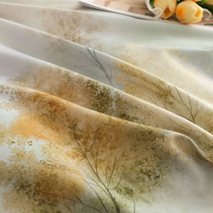 91家纺网 家纺一手货源 找家纺 新月家纺（锦威郎） 2024新款全棉加厚长绒棉数码印花四件套系列 榕树森林-绿