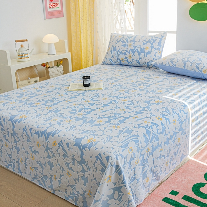 91家纺网 家纺一手货源 找家纺 菡宝 2024新款雕花绒230g全消光牛奶绒四件套及单品 - 单床单 笙如夏花蓝