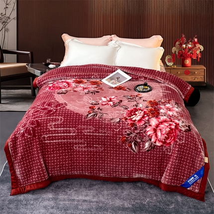 凯轩毛毛毯毯子网销专供 2024新款花开盛世5D婚庆云毛毯毯子 花开盛世-酒红