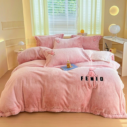 （总）新月家纺（锦威郎） 2024新款纯色保暖萌萌兔床盖四件套