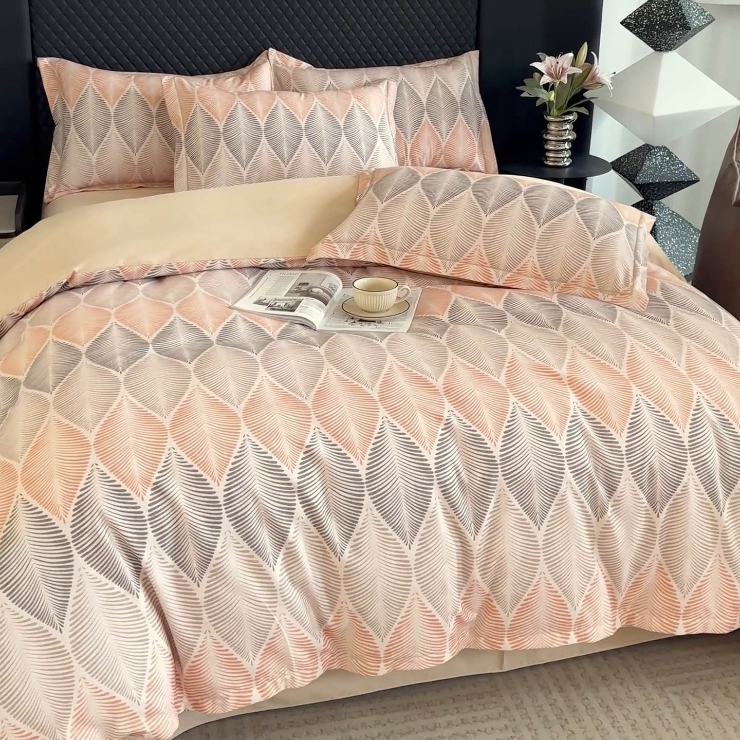 91家纺网 家纺一手货源 找家纺 新月家纺（锦威郎） 2024新款全棉加厚长绒棉数码印花四件套系列 时光信笺-桔